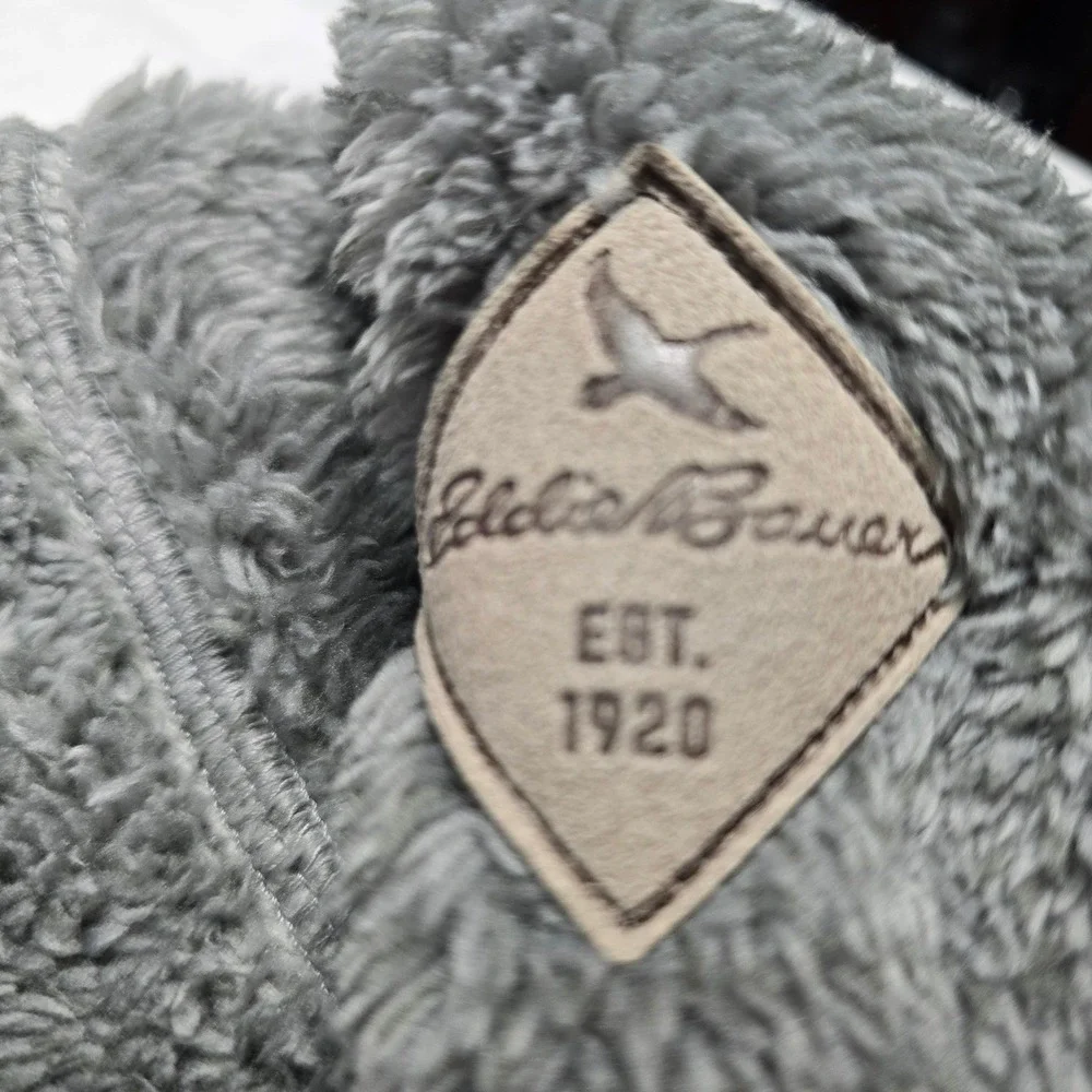 Eddie Bauer Mens large Sherpa Fleece Quarter Zip Pullover Gray Mock Neck Jacket